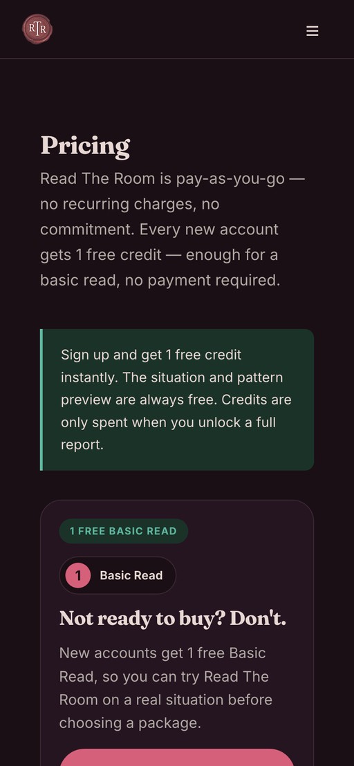 Pricing: pay as you go, no subscription. 'Not ready to buy? Don't.'
