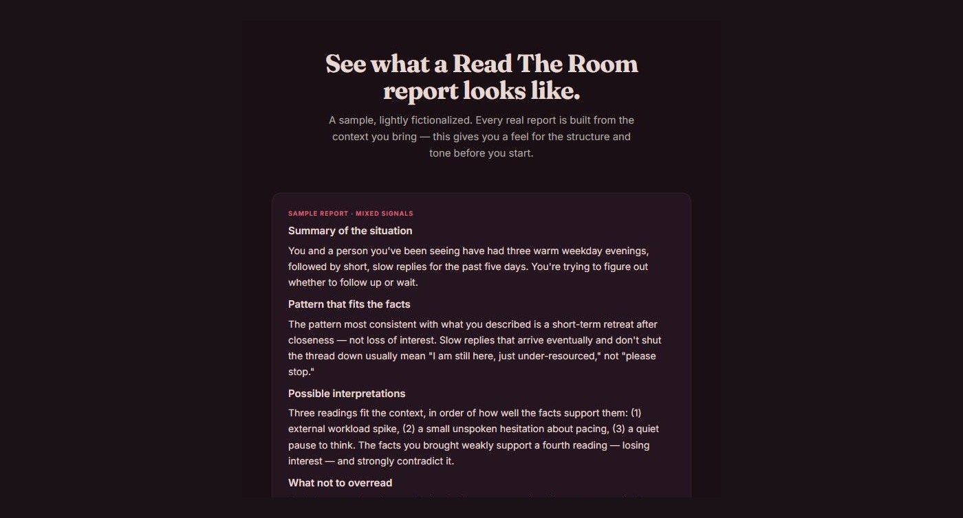 A sample Read — lightly fictionalized, showing the report structure
